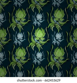 Multicolor ornament of small simple blue flowers, vector abstract seamless pattern for fabric or textile design.