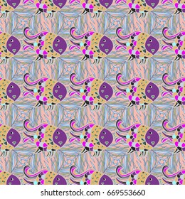 Multicolor ornament of small simple blue flowers, vector abstract seamless pattern for fabric or textile design.
