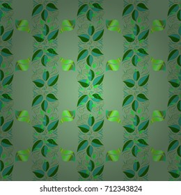 Multicolor ornament of small simple blue, neutral and green flowers, vector abstract seamless pattern for fabric or textile design.