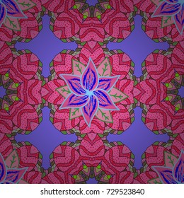 Multicolor ornament of small simple blue flowers, vector abstract seamless pattern for fabric or textile design.
