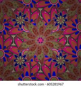 Multicolor ornament of small simple colorful flowers, vector abstract seamless pattern for fabric or textile design.