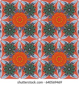 Multicolor ornament of small simple colorful flowers, vector abstract seamless pattern for fabric or textile design.