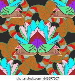 Multicolor ornament of small simple colorful flowers, vector abstract seamless pattern for fabric or textile design.