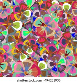 Multicolor ornament of small simple flowers, vector abstract seamless pattern for design and textile.