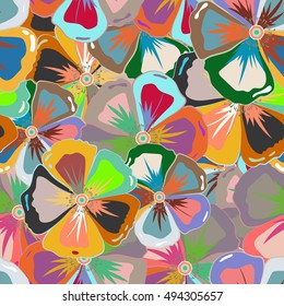 Multicolor ornament of small simple flowers, vector abstract seamless pattern for design and textile.