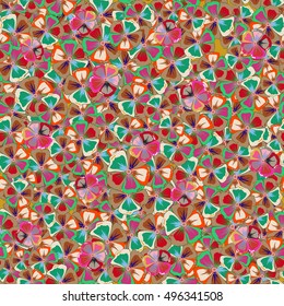 Multicolor ornament of small simple flowers, vector abstract seamless pattern for design and textile. Multicolored background.