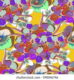 Multicolor ornament of small simple flowers, vector abstract seamless pattern for design and textile.