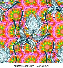Multicolor ornament of small simple flowers, vector abstract seamless pattern for fabric or textile design.