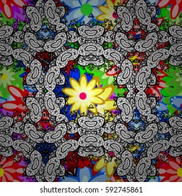 Multicolor ornament of small simple flowers, vector abstract seamless pattern for fabric or textile design.