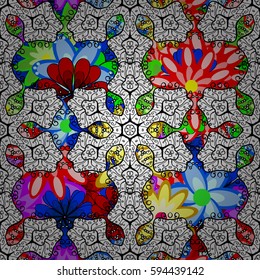 Multicolor ornament of small simple flowers, vector abstract seamless pattern for fabric or textile design.