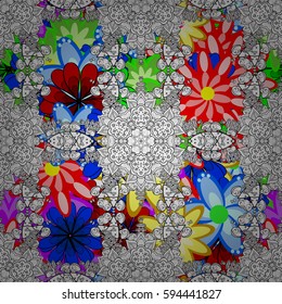 Multicolor ornament of small simple flowers, vector abstract seamless pattern for fabric or textile design.