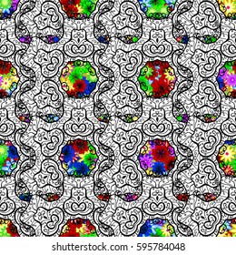 Multicolor ornament of small simple flowers, vector abstract seamless pattern for fabric or textile design.