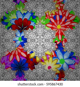 Multicolor ornament of small simple flowers, vector abstract seamless pattern for fabric or textile design.