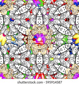 Multicolor ornament of small simple flowers, vector abstract seamless pattern for fabric or textile design.