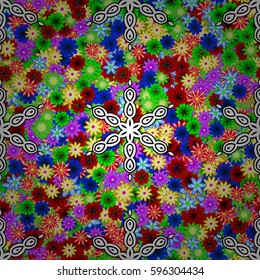 Multicolor ornament of small simple flowers, vector abstract seamless pattern for fabric or textile design.