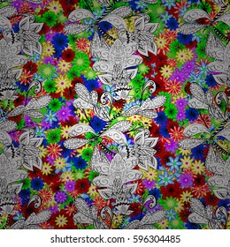 Multicolor ornament of small simple flowers, vector abstract seamless pattern for fabric or textile design.