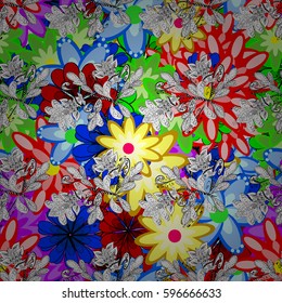 Multicolor ornament of small simple flowers, vector abstract seamless pattern for fabric or textile design.