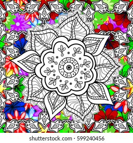 Multicolor ornament of small simple flowers, vector abstract seamless pattern for fabric or textile design.