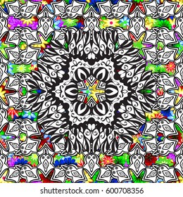 Multicolor ornament of small simple flowers, vector abstract seamless pattern for fabric or textile design.