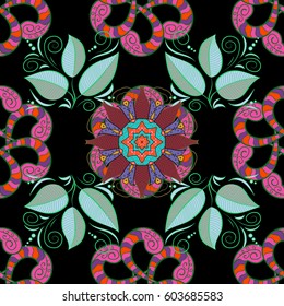 Multicolor ornament of small simple flowers, vector abstract seamless pattern for fabric or textile design.
