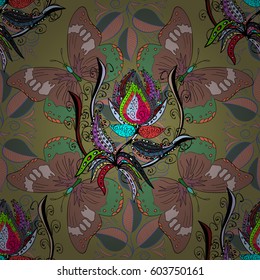 Multicolor ornament of small simple flowers, vector abstract seamless pattern for fabric or textile design.