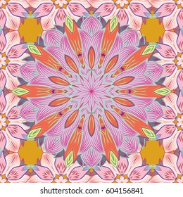 Multicolor ornament of small simple flowers, vector abstract seamless pattern for fabric or textile design.
