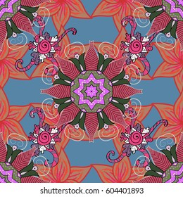 Multicolor ornament of small simple flowers, vector abstract seamless pattern for fabric or textile design.