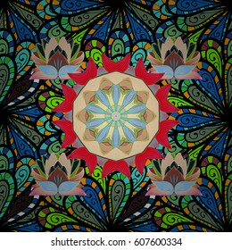 Multicolor ornament of small simple flowers, vector abstract seamless pattern for fabric or textile design.