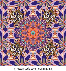 Multicolor ornament of small simple flowers, vector abstract seamless pattern for fabric or textile design.