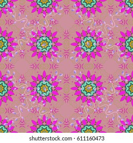 Multicolor ornament of small simple flowers, vector abstract seamless pattern for fabric or textile design.