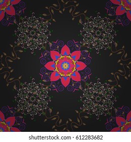Multicolor ornament of small simple flowers, vector abstract seamless pattern for fabric or textile design.