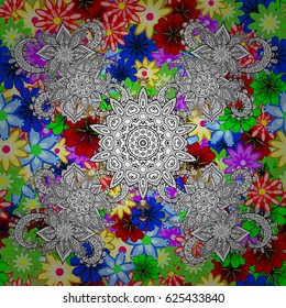 Multicolor ornament of small simple flowers, vector abstract seamless pattern for fabric or textile design.