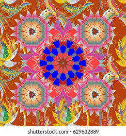 Multicolor ornament of small simple flowers, vector abstract seamless pattern for fabric or textile design.