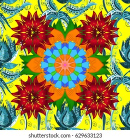 Multicolor ornament of small simple flowers, vector abstract seamless pattern for fabric or textile design.