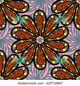 Multicolor ornament of small simple flowers, vector abstract seamless pattern for fabric or textile design.