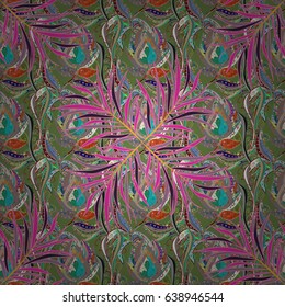 Multicolor ornament of small simple flowers, vector abstract seamless pattern for fabric or textile design.