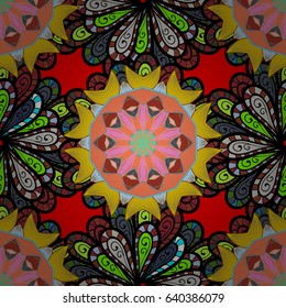 Multicolor ornament of small simple flowers. Vector abstract seamless pattern for fabric or textile design.