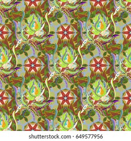Multicolor ornament of small simple flowers, vector abstract seamless pattern for fabric or textile design.