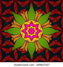 Multicolor ornament of small simple flowers, vector abstract seamless pattern for fabric or textile design.
