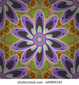 Multicolor ornament of small simple flowers, vector abstract seamless pattern for fabric or textile design.