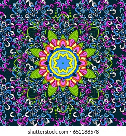 Multicolor ornament of small simple flowers, vector abstract seamless pattern for fabric or textile design.