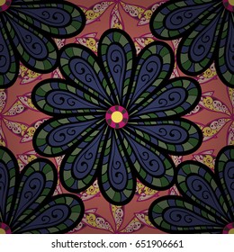 Multicolor ornament of small simple flowers, vector abstract seamless pattern for fabric or textile design.