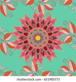 Multicolor ornament of small simple flowers, vector abstract seamless pattern for fabric or textile design.