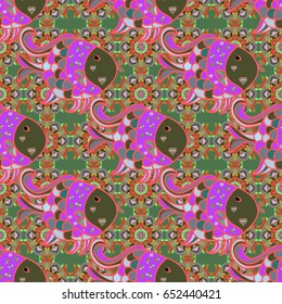 Multicolor ornament of small simple flowers, vector abstract seamless pattern for fabric or textile design.