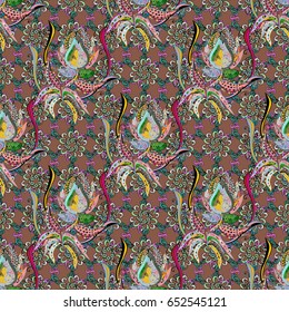 Multicolor ornament of small simple flowers, vector abstract seamless pattern for fabric or textile design.