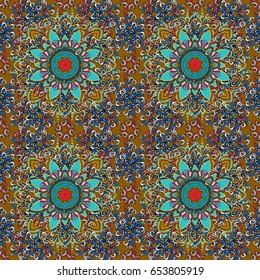 Multicolor ornament of small simple flowers, vector abstract seamless pattern for fabric or textile design.