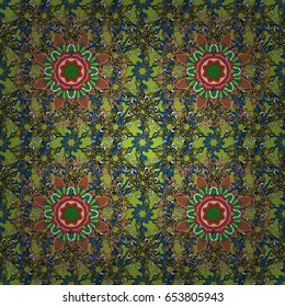 Multicolor ornament of small simple flowers, vector abstract seamless pattern for fabric or textile design.