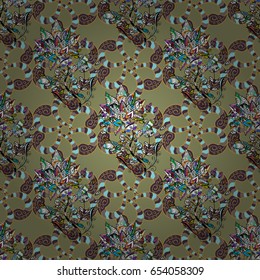 Multicolor ornament of small simple flowers, vector abstract seamless pattern for fabric or textile design.