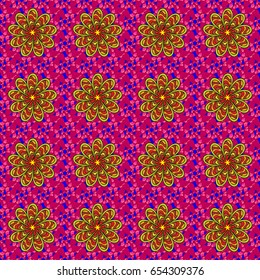 Multicolor ornament of small simple flowers, vector abstract seamless pattern for fabric or textile design.