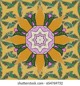 Multicolor ornament of small simple flowers, vector abstract seamless pattern for fabric or textile design.
